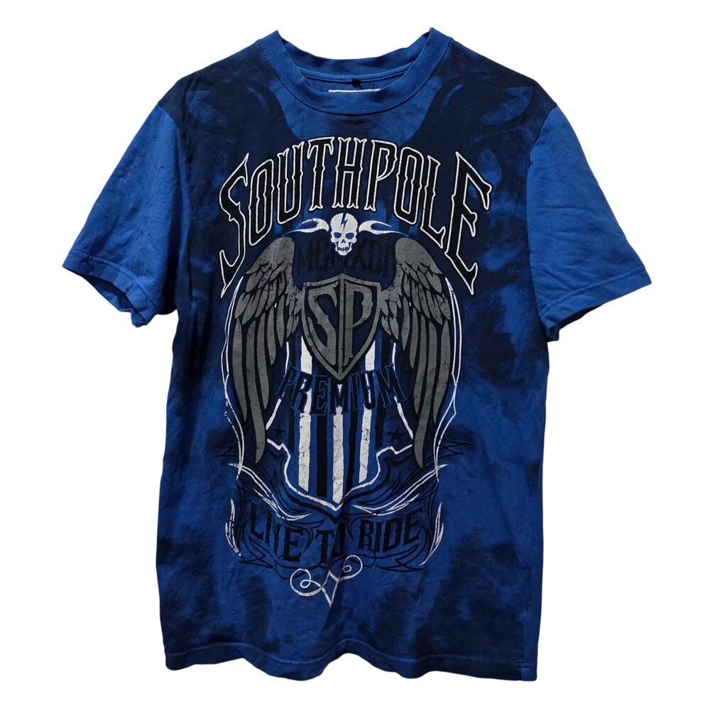 Y2K Southpole Premium Men's Short Sleeve T-Shirt Blue with Graphix size Medium